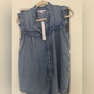 Jane + Delancey Ruffled Denim Sleeveless Top Size S Brand New with Tag